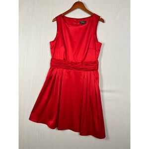 Red Fit and Flare Satin Ruched Cocktail Dress Womens 14 Party Formal